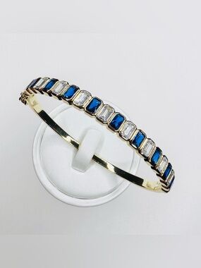 Blue Sapphire 18K GP and Sterling Silver Bangle Bracelet